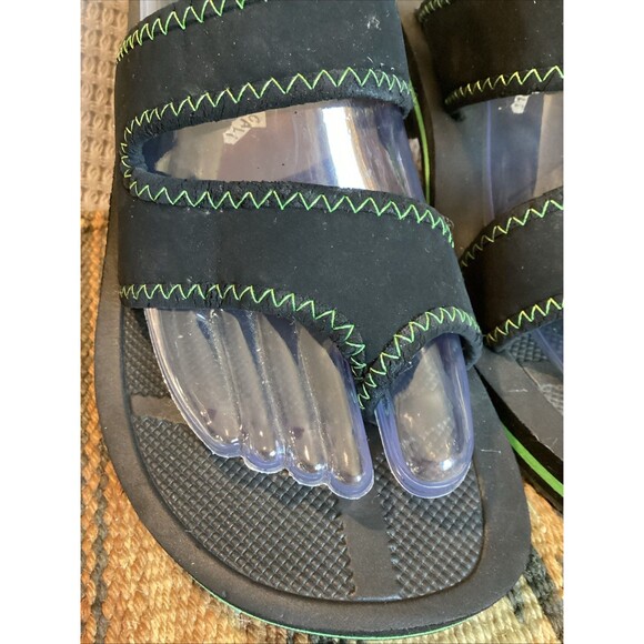 Skechers Cali Sandals Slide Sporty Slip On Black & Green Fabric Flats Womens 9 - Picture 2 of 14